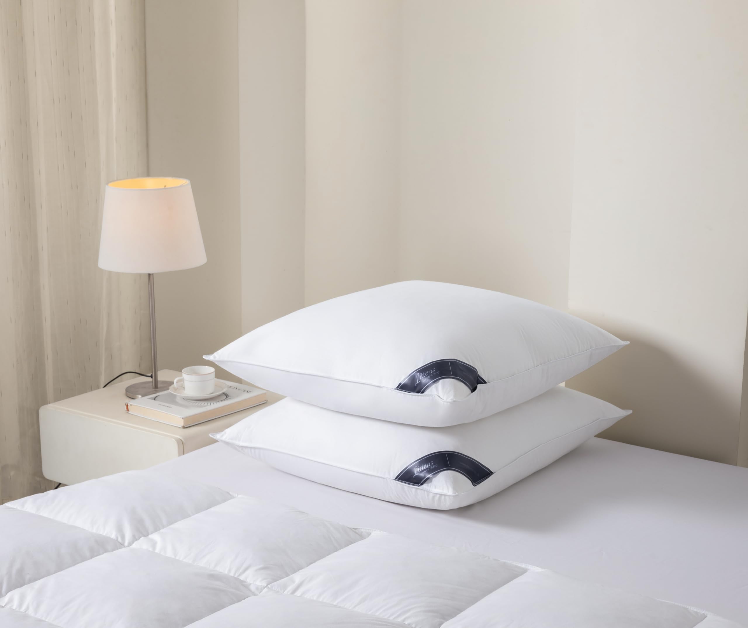 Littens Luxury European Continental 65cm x 65cm Square White Duck Feather & Down Pair Pillows 230TC 100% Cotton Casing, Down Proof (26" x 26")