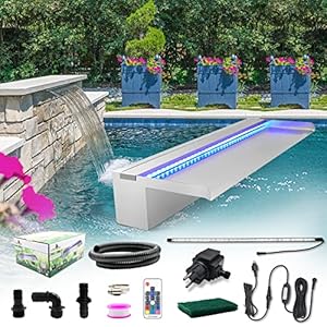 LONGRUN LED Edelstahl Wasserfall Springbrunnen 60x20x10cm
