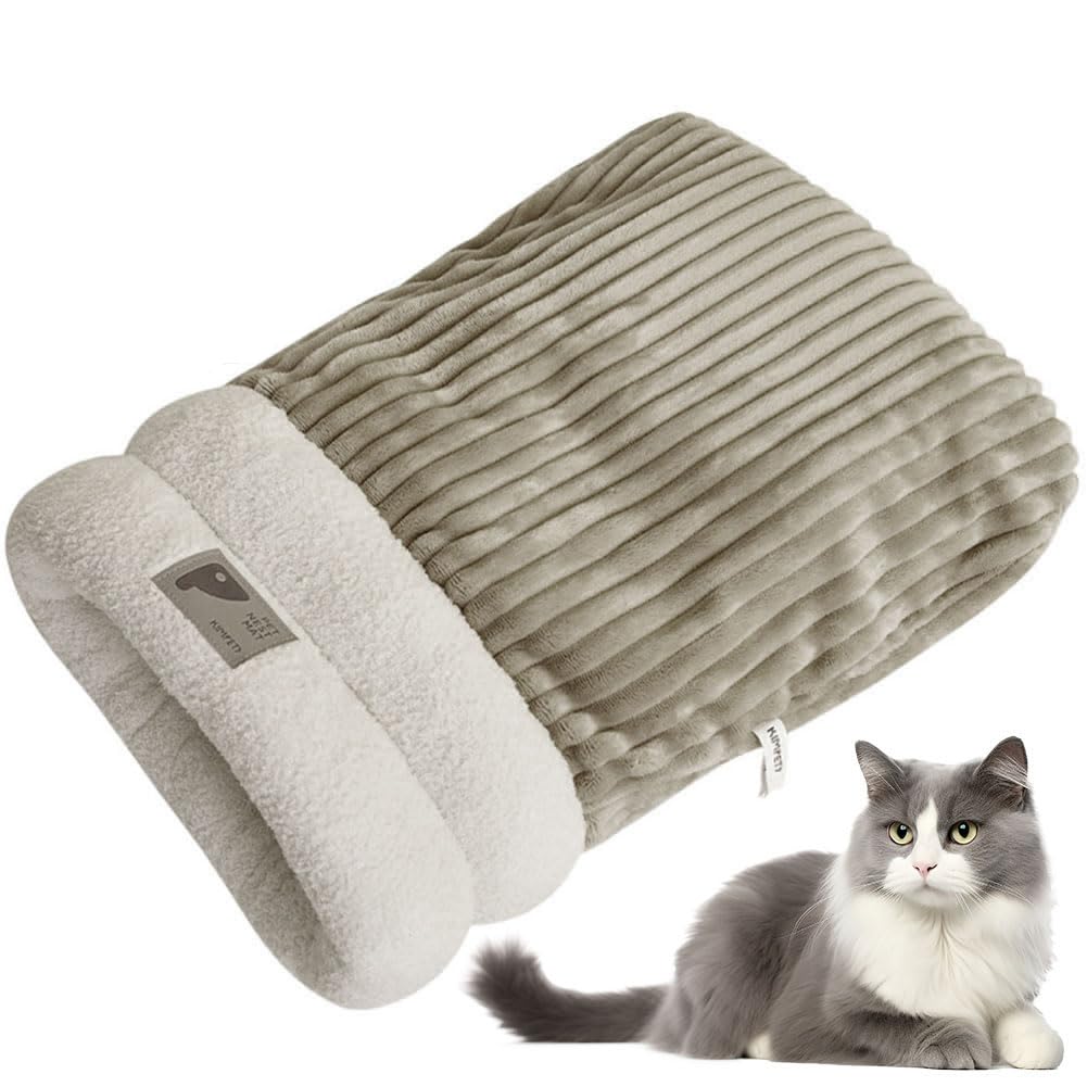 Cat Sleeping Bag,Cat Winter Sleeping Bag Indoor Cats,Self-Warming Cosy Cat Bed,Washable Ultra Soft Cotton Cloth Blanket for Cats Dogs,360°Wrap Comfortable Pet Snuggle Sack (Light Brown L-54 * 45cm)