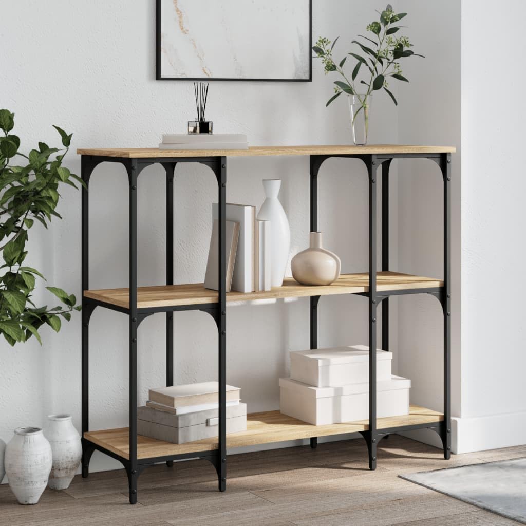 SXZenSpace Console Table 102x35x90 cm Sonoma Oak Engineered Wood & Metal Frame Hallway Side with Adjustable Feet for Living Room Corridor Bedroom