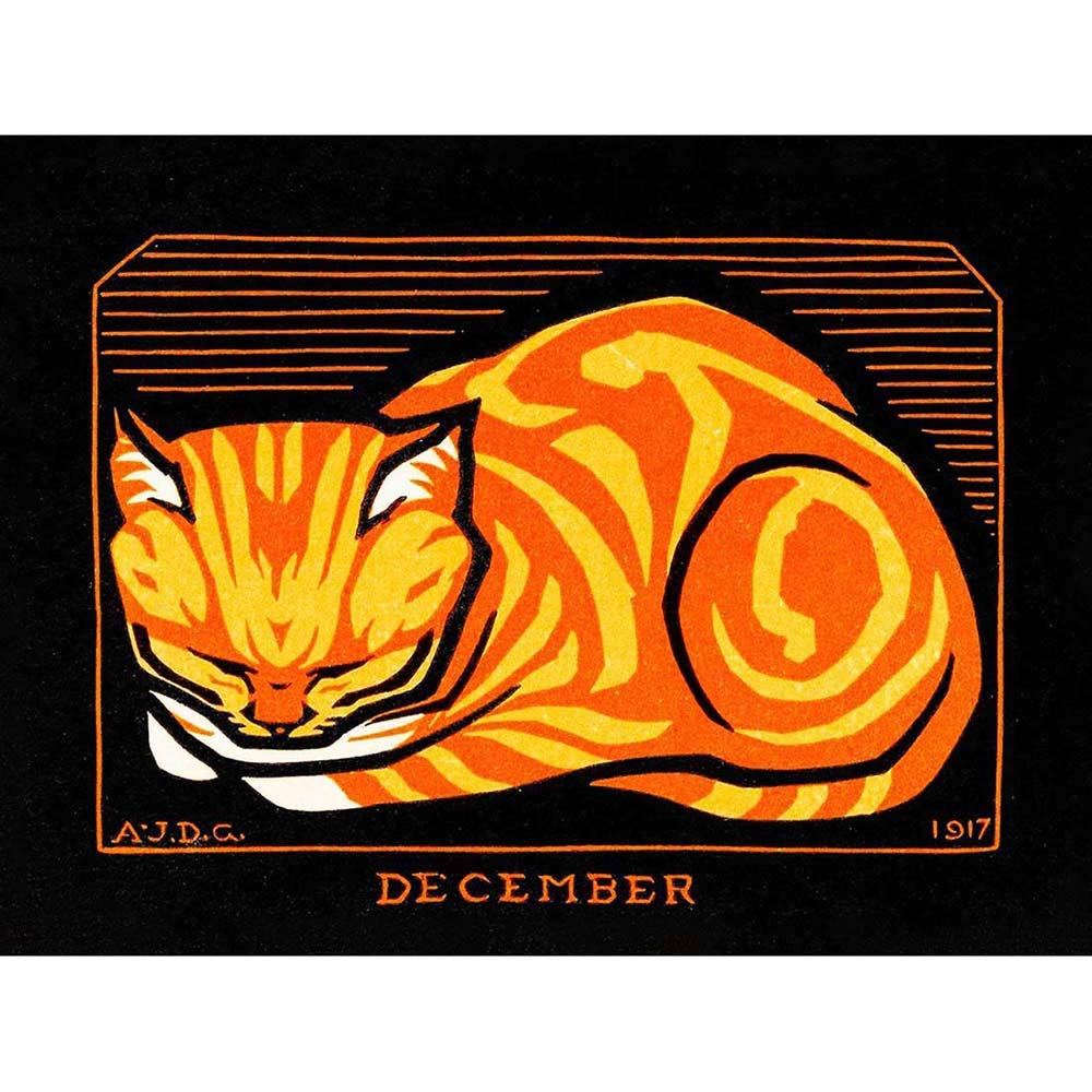 Wee Blue Coo December Cat Julie De Graag Art Print Poster Wall Decor 12X16 Inch