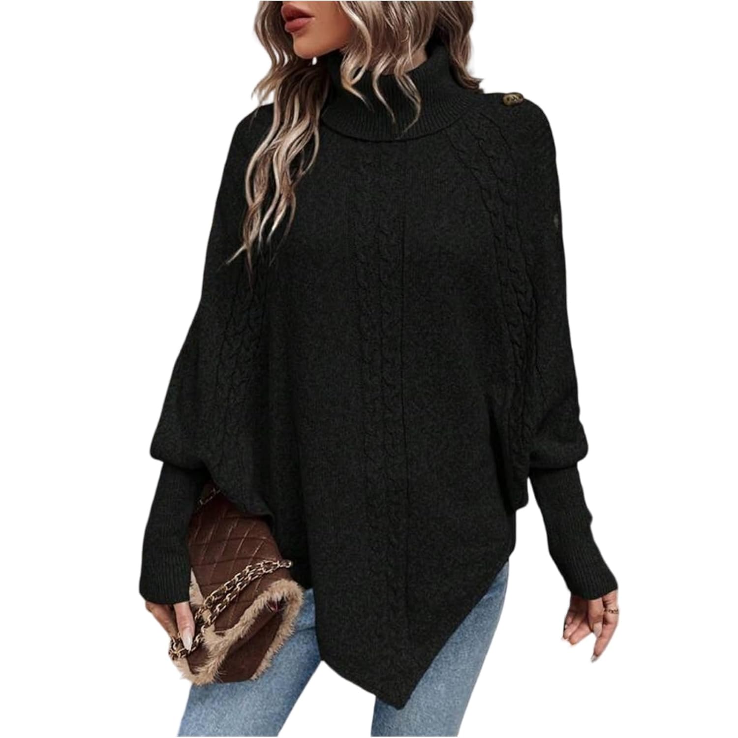 Womens Dressy Sweater Mock Neck Lightweight Crochet Pullover Jumper Asymmetrical Hem S-XL