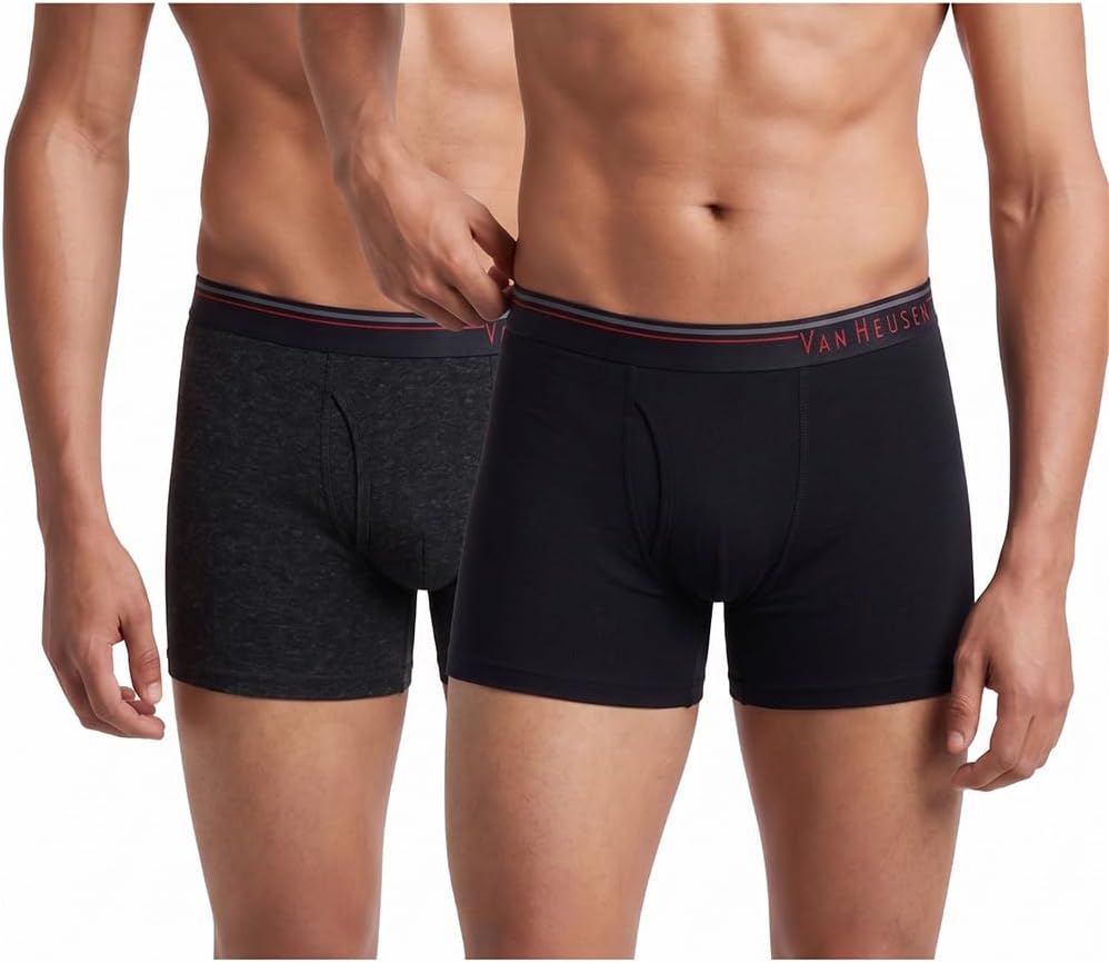 Menโs Cotton Boxer Briefs Pack of 2 | Long Trunk | No ride-up | Super Combed Cotton for softness | Open Front Fly | MoistureโWicking | Sweat Absorbant | AllโDay Fresh Technology | Long Lasting Colors |Soft Plush Waistband | LabelโFree Comfort | style 10032