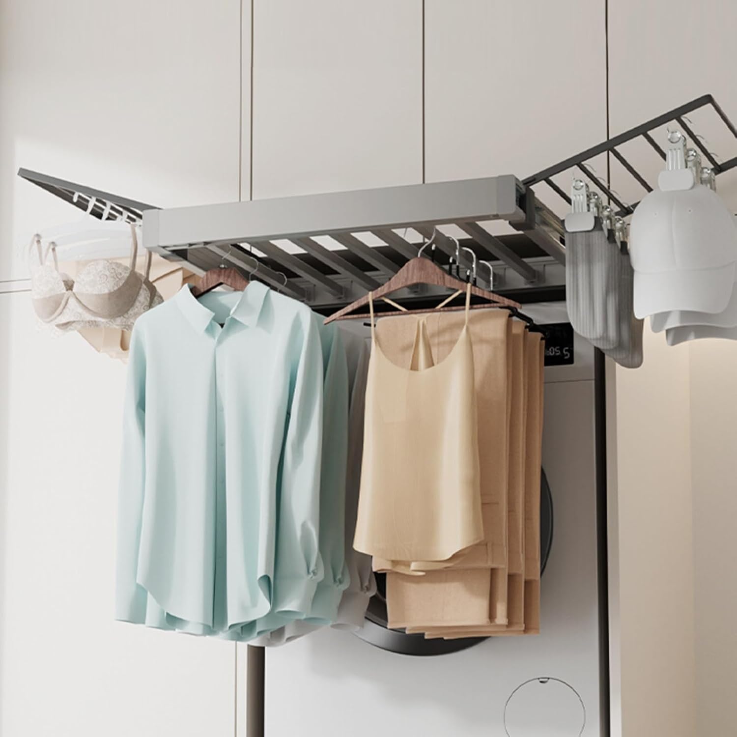 アルミ合金ワードローブ引き出し式ズボンラック、両面折りたたみ式伸縮式ズボンラック、寝室クローク用(560-610mm)