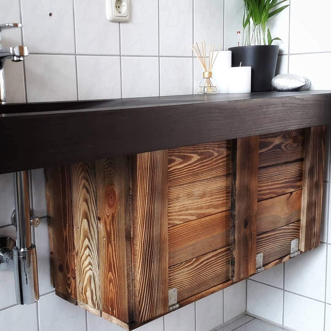 Vinterior Großer geflammter Hängeschrank mit integrierter Arbeitsplatte 81x41x31cm