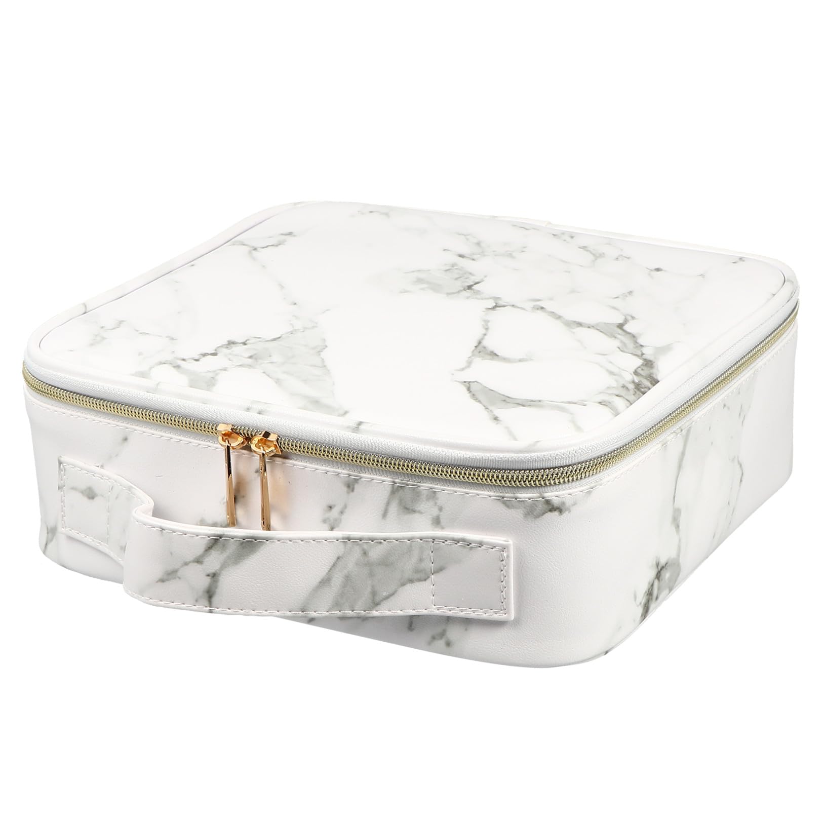 COLLBATH Tragbare Kosmetiktasche mit Fächern und Marmor Design Großer Pu Nylon Schminke Aufbewahrungsorganizer mit Griff für Reise und Make Up