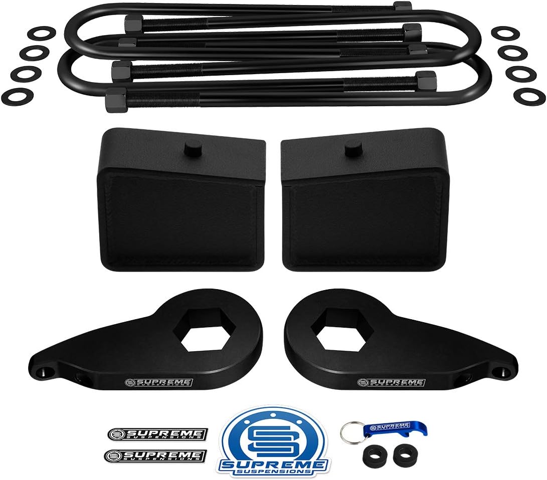 Supreme Suspensions - Full Steel Lift Kit for 1997-2003 Ford F-150 4WD Adjustable 1" to 3" Front Lift MAX-Torsion Keys + 4" Rear Lift Blocks + Round Bend U-Bolts - Can Cooler Included with Purchase