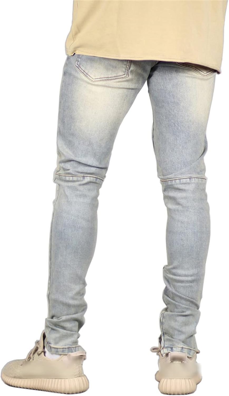 Mens Distressed Denim Pants Casual Mid Waist Skinny Jogger Pencil Jeans Vintage Slim Fit Washed Straight Trousers