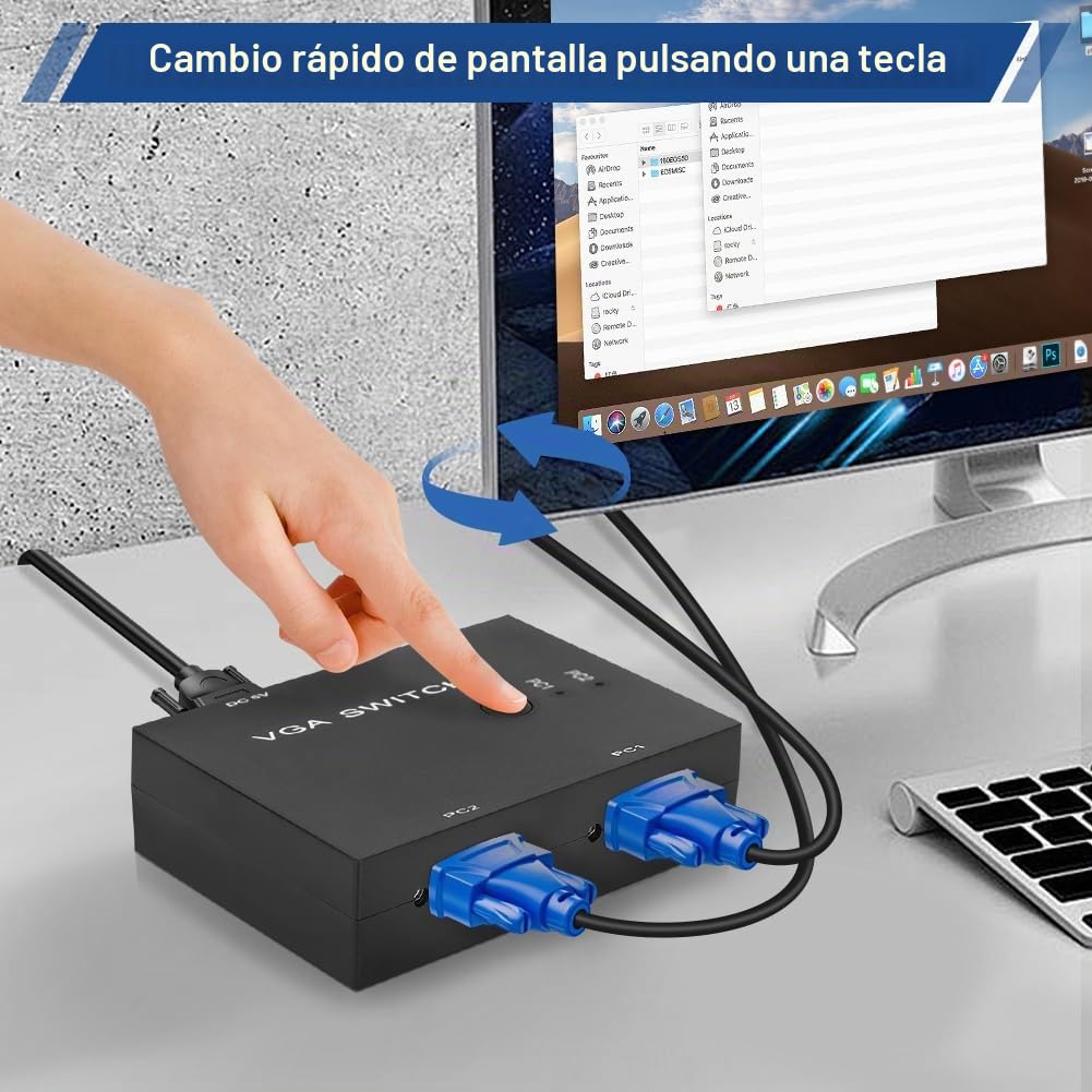Conmutador VGA de 2 PC a 1 Monitor, VGA Switch 2 Entradas 1 Salida Caja de Selección Splitter Adaptador VGA Resolución, para Ordenador PC Portátil Sobremesa Soporte VGA XVGA SVGA UXGA
