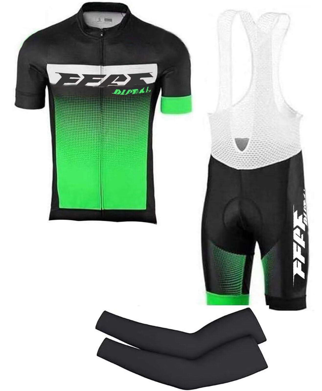 Conjunto de Maillot de Ciclismo,Ropa de Ciclismo Maillot Ciclismo Hombre Completo Camiseta + Pantalones Cortos 5D Gel Acolchado+ Mangas de Brazo (Green,XXS)