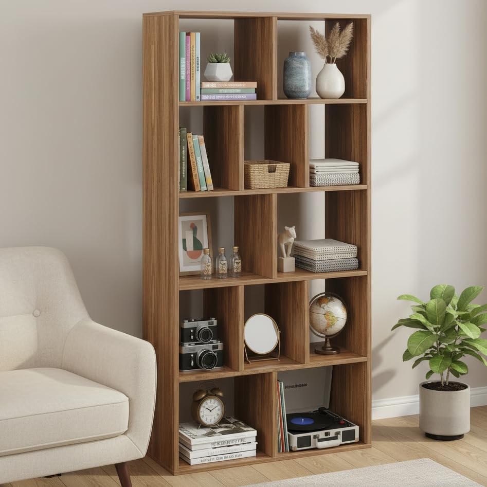 FURNEASER Bookshelf for Books, Multipurpose Bookcase Stand Rack for Home, Wooden Modern Book Display Shelf, File Storage Cabinet for Home, Study Room & Office (Exotic Teak)-image-3