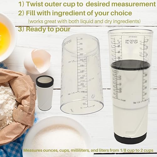 Miniatura 7 de Adjustable Measuring Cup and Spoon Minimalist Retractable Cup and Spoon Black and White 2 in 1 with teaspoon tablespoon cups and ounces measurements