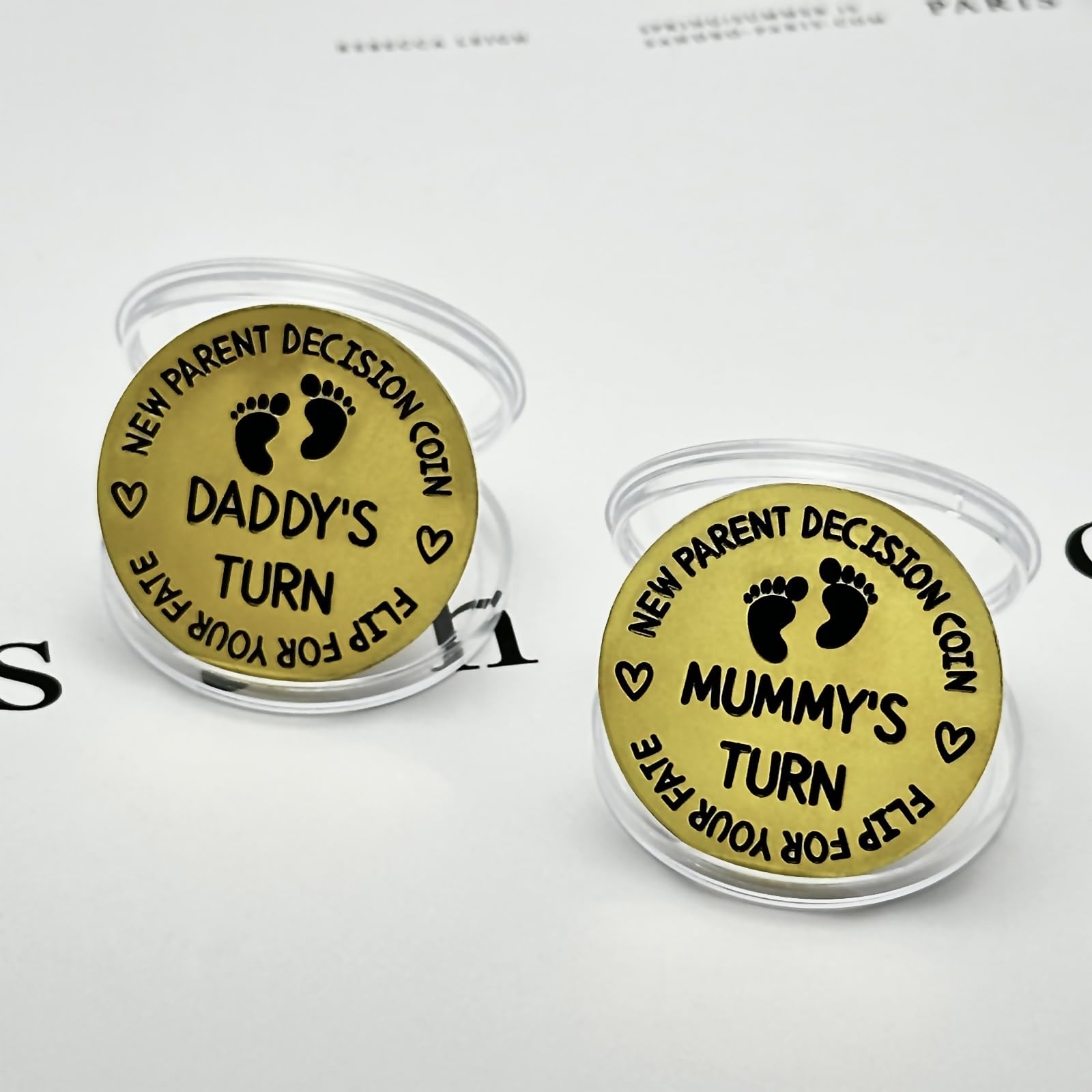 Divertente regalo per bambini, moneta decisionale per papà e mamma, regalo per la gravidanza per la prima volta, annuncio di baby shower, regalo per la festa del papà (doppio lato, oro)