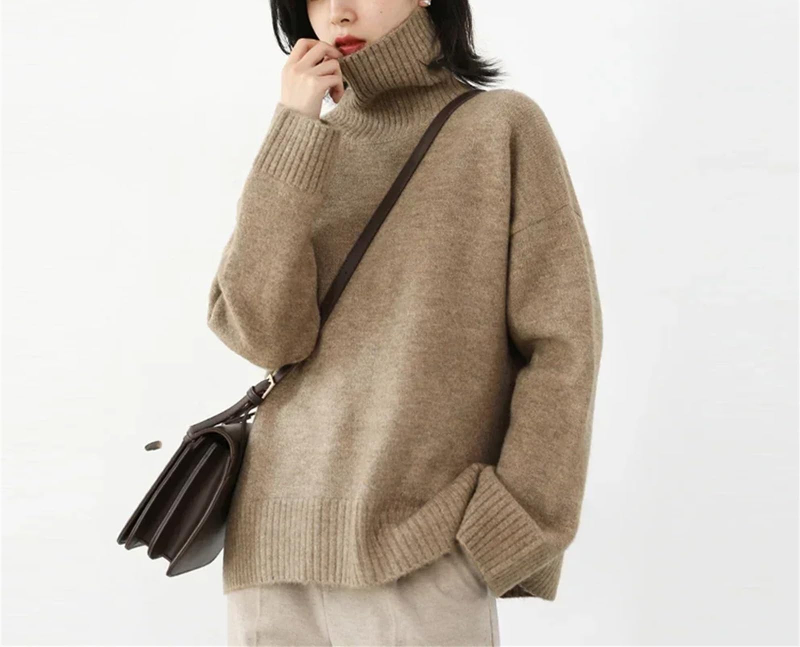 Maglione da donna Sciolto Dolcevita Maglioni Caldo Solido Pullover Maglieria Base Femminile Inverno Top