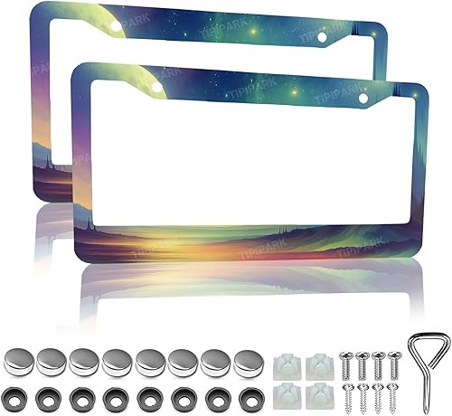 Miniatura 18 de Marcos de matrícula retro de rayas - 2 paquetes de soporte de matrícula divertidos y personalizados de acero inoxidable para piezas decorativas de