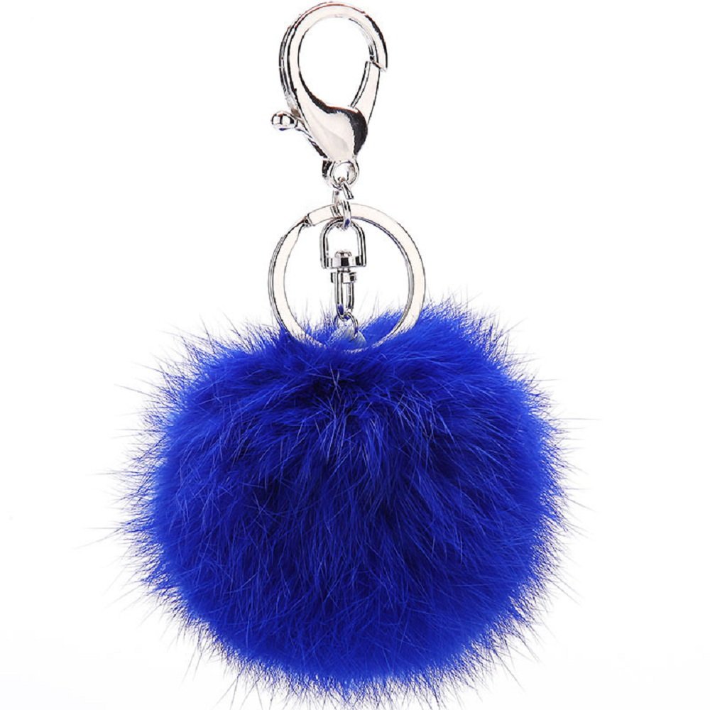 CHMING Cute Genuine Rabbit Fur Ball Pom Pom Keychain for Car Key Ring Handbag Tote Bag Pendant