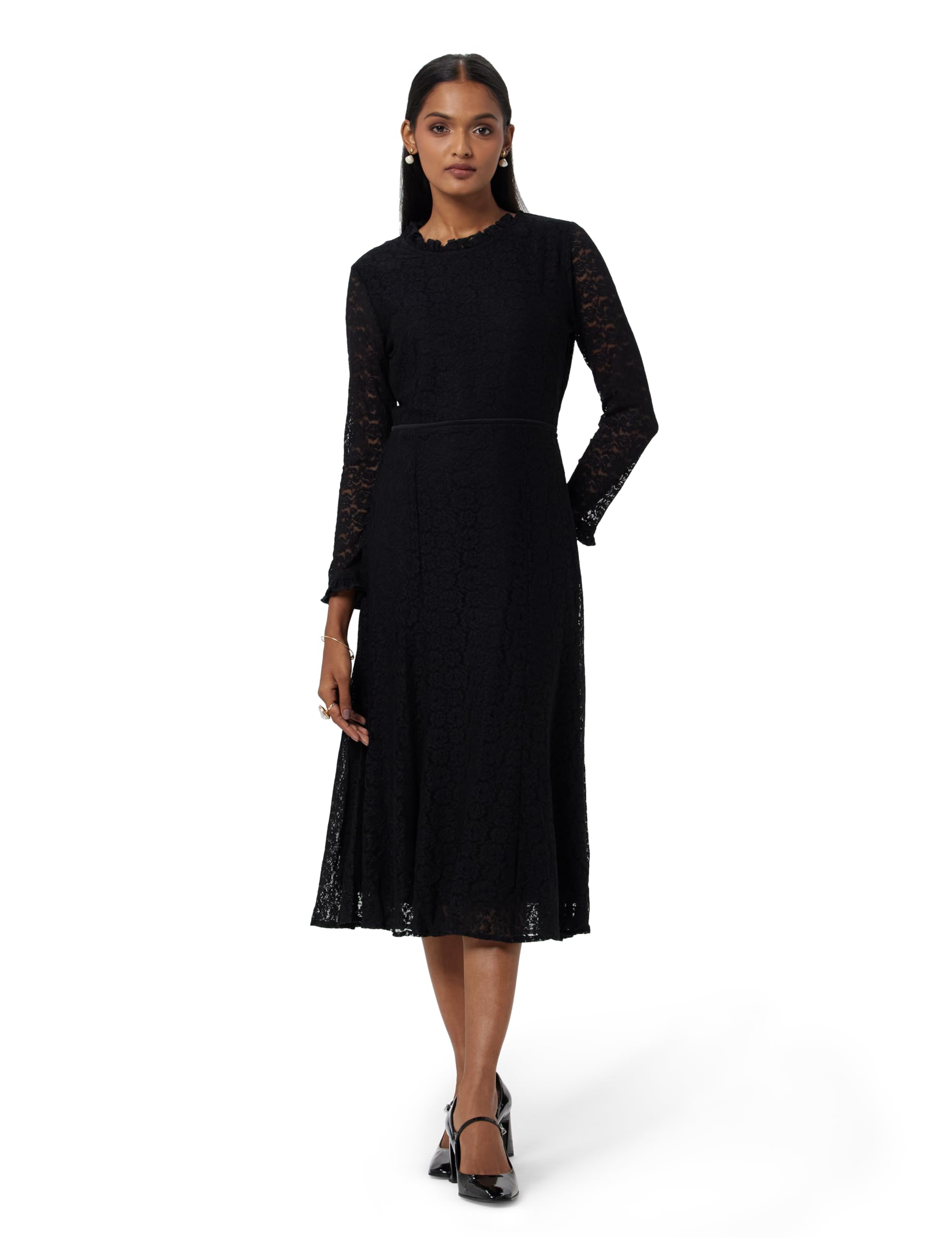 Women's Self Design Sheath Midi Dress | Regular Fit Lace Insert Detail Casual & Office Wear Everyday Dresses-image-1