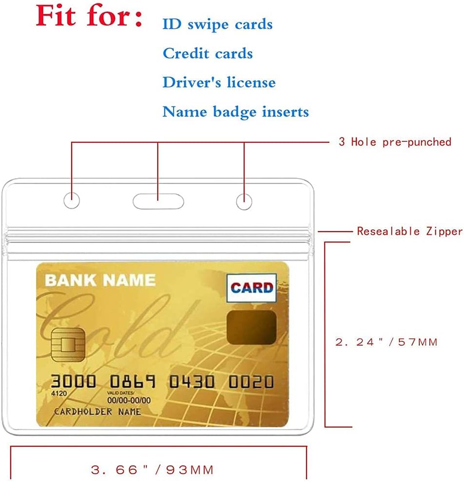 Horizontal Badge Holders Sealable Waterproof Clear Plastic Name Tag ID Card Holder (6Pcs)