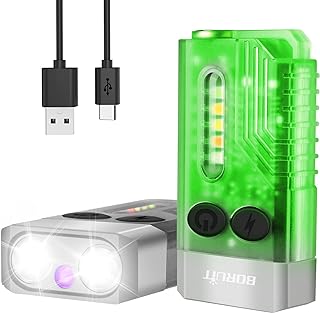 BORUIT V10 LED Small Powerful EDC Flashlight with 365nm UV Red Green Blue Light,Super Bright 1000 LM USB C Rechargeable Powered Mini Pocket Keychain Flash Light-14 Modes,Tail Magnet,Beeping Sound