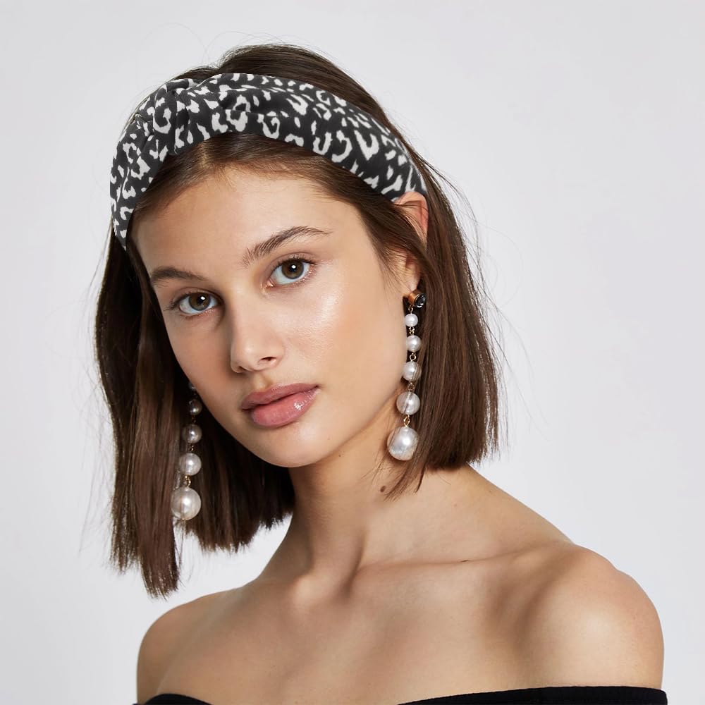 AHONEY 5 Pack Black Knotted Headbands for Women Wide Headbands for Women's Hair Top Knot Non Slip Cute Hair Accessories Leopard Print Diademas Para Mujer (Black) - Image 7