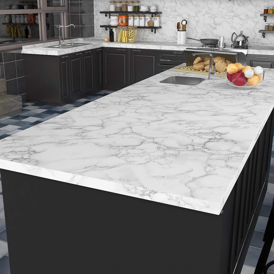 Livelynine 5M X 60 CM Ancho papel pintado pared marmol blanco mate papel adhesivo para muebles marmol mate vinilo blanco vinilo adhesivo cocina baños vinilos encimera cocina laminada blanca
