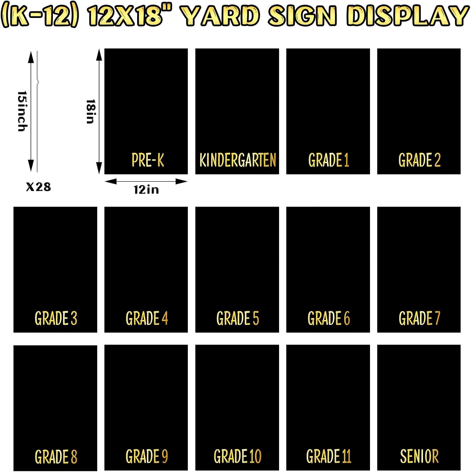 14 Pcs Graduation K-12 Yard Sign Display Photo 12 x 18 Inches Class of 2026 School Years Yard Sign with Pictures Display for Grad Party Walkway Lawn Decoration(Solid Color,Black)