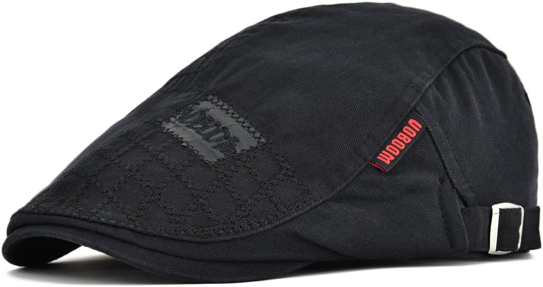 VOBOOM Men Cotton Adjustable Newsboy Beret Ivy Cap Cabbie Flat Hat