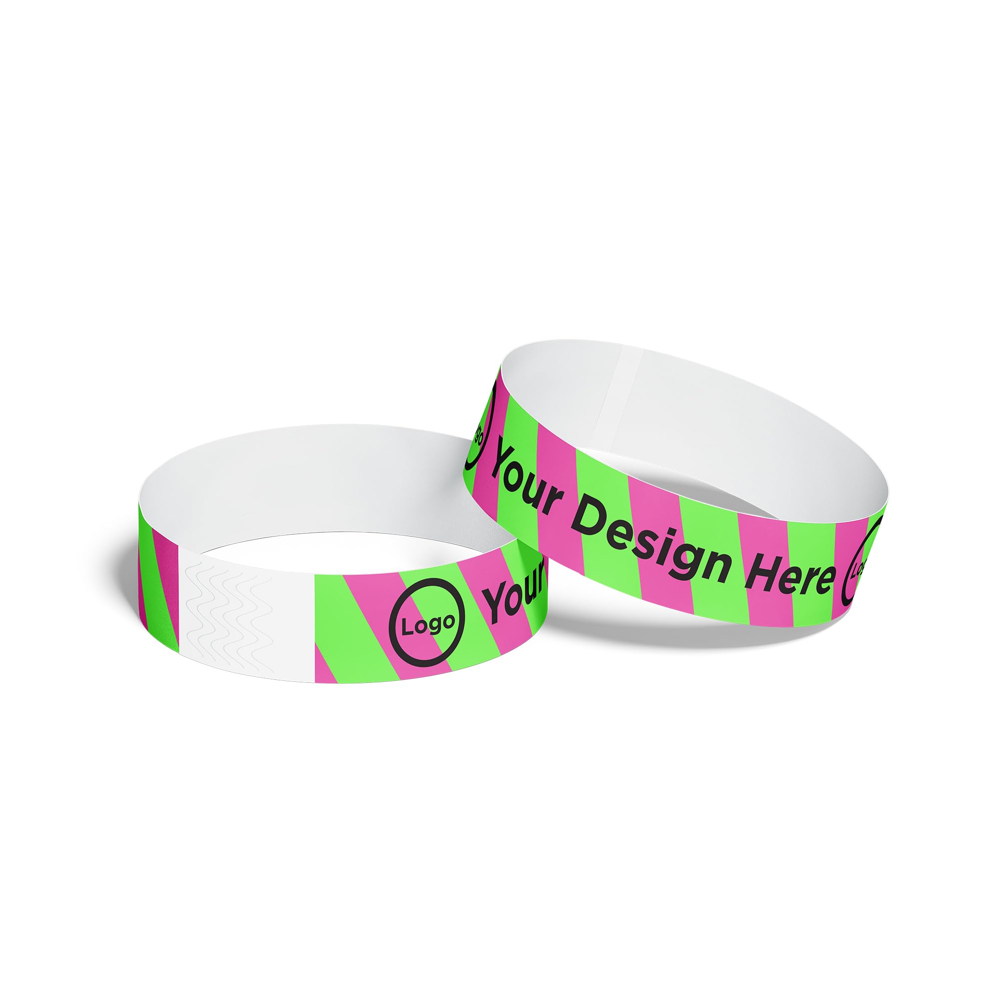 ID&C Printed Striped Tyvek Paper Event Wristbands – 100 Numbered Tamper Proof Security Wristbands for Events and Festivals – Neon Green and Neon Pink Stripe