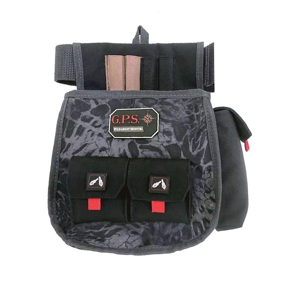 G.P.S. G. Outdoors Products Deluxe Double Shell Pouch - Rugged Shooting Range Bag with Adjustable Web Belt, Prym1 Blackout