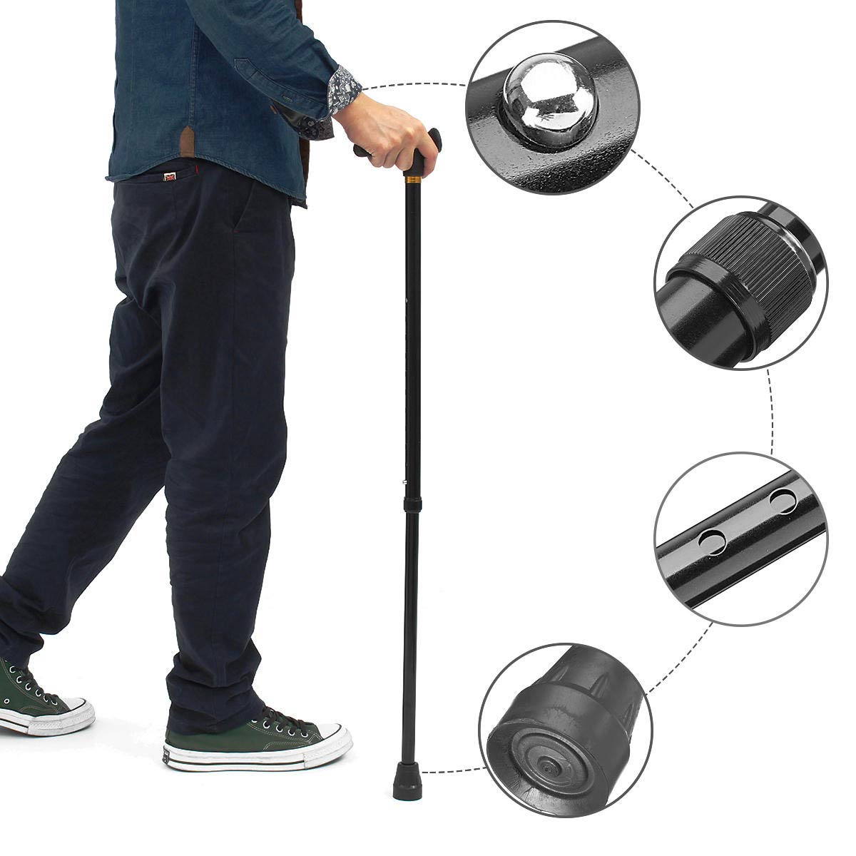 Mango ergonómico de Altura Ajustable bastón de Ayuda para la Artritis, Agarre cómodo de Seguridad, Derecha