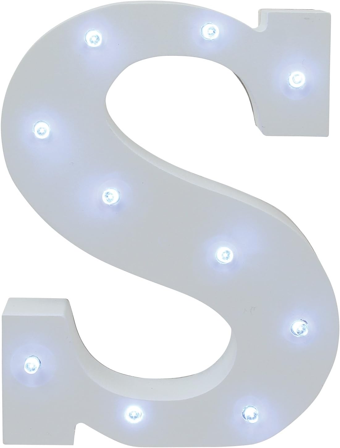 Creative Hobbies Decorative Light Up Wooden Alphabet Letter, 6.25 Inch Tall, White MDF, with Battery Operated LED Lights, Letter S