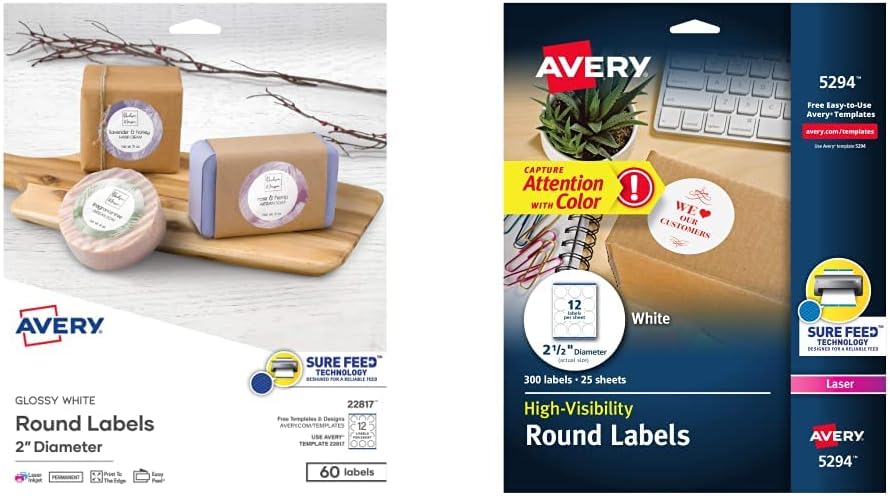 Amazon.com : Avery Printable Round Labels with Sure Feed, 2%22 Diameter ...