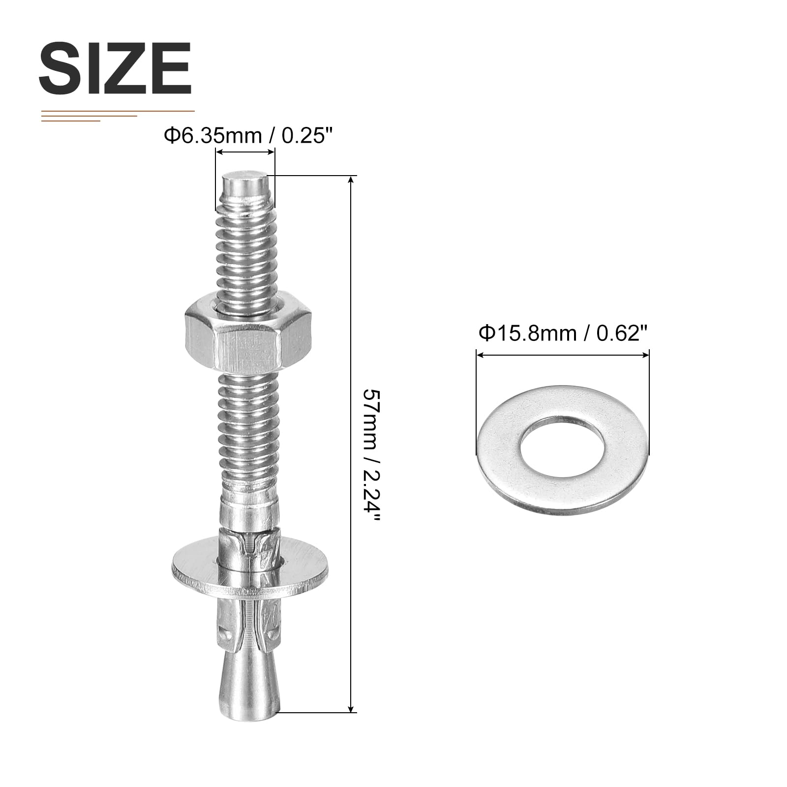 DTGN 1/4" x 2-1/4" Wedge Anchors, 20Pack, Good for Cement and Concrete Wall - Image 2
