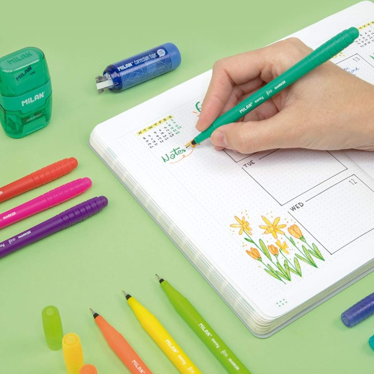 MILAN Case of 10 Sway Fineliner Markers, Yellow, Orange, Red, Pink, Lilac, Blue, Light Blue, Green, Light Green, Black - Image 2