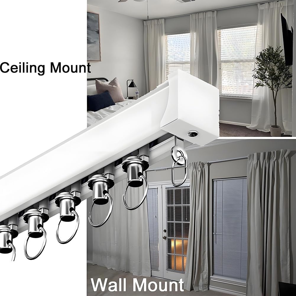 Heavy-Duty Aluminum Curtain Track with Silent Rollers, 0.5-6m Adjustable Length for Ceiling or Wall Mount, Perfect for Shower, Windows, Privacy & Home Décor (2.30m/7.5ft)