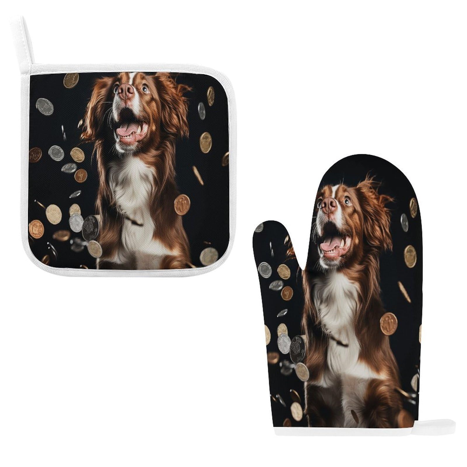 Btcowzrv Style A Dog And Coins Oven Mitts And Pot Holders 2Pcs Set