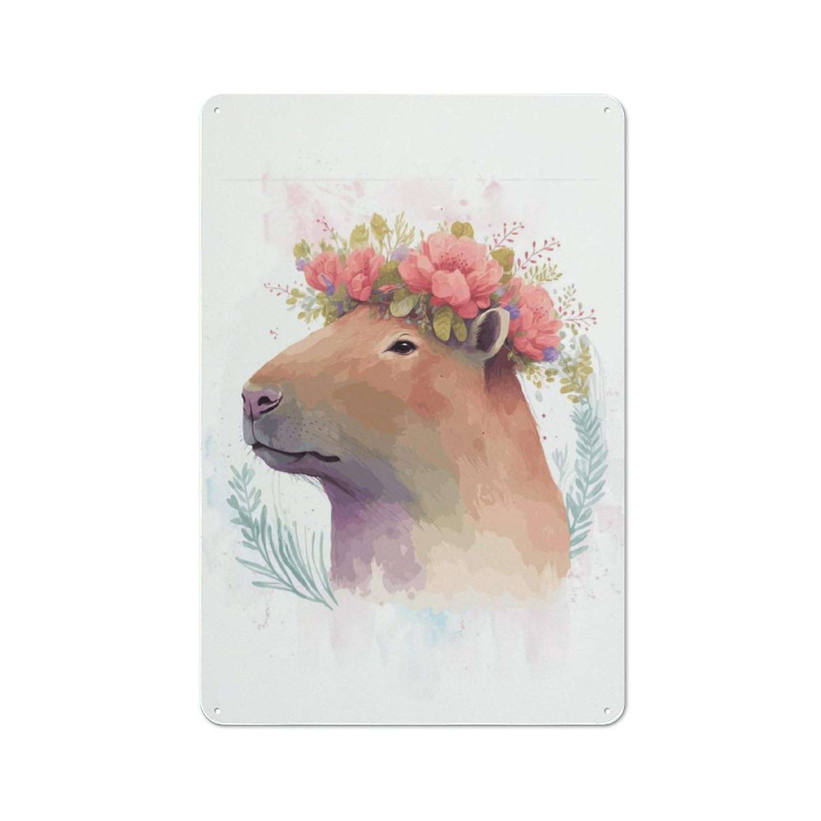 Watercolor Capybara Art Old Style Metal Wall Decor 30x20cm, Decorative Tin Plaque for Cafe, Pub, Workshop Or Home Bar