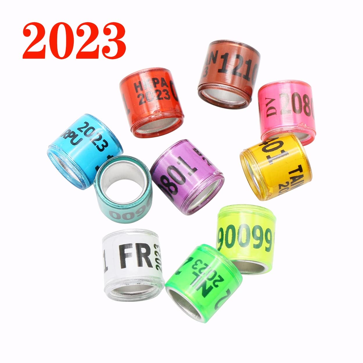 HUFFA 1000 Uds con número 2023 Anillo de pie de Paloma de plástico de Aluminio Anillo de pájaro Mensajero señalización de pie de Paloma Llevar círculo de identificación (Color : 1000PCS-04)