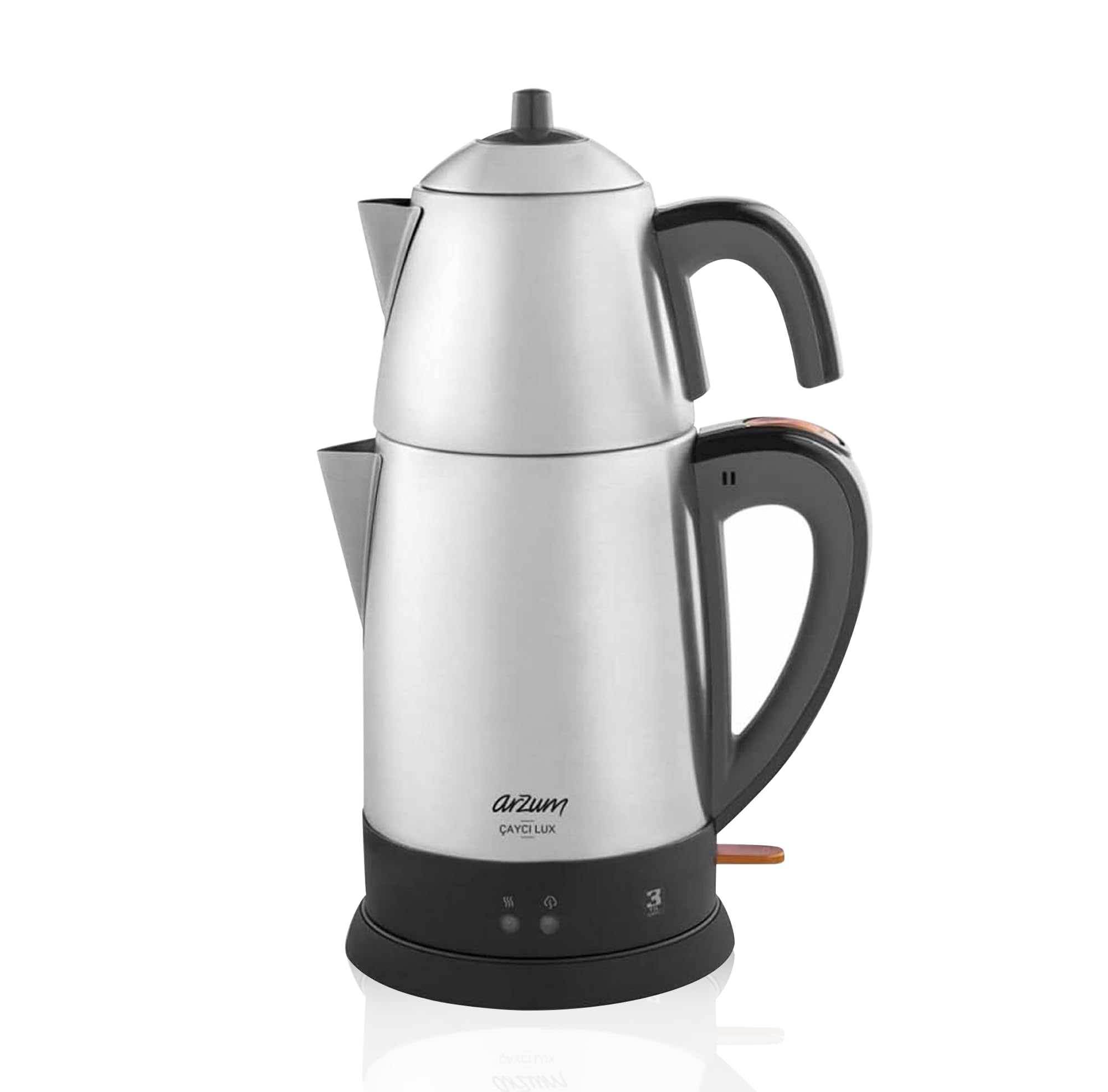 ARZUM Cayci Lux Inox Teebereiter, türkische Teekanne, Edelstahl, 0,7 l Topfkapazität, 1,8 l Warmwasserbereiterkapazität – 2100 W
