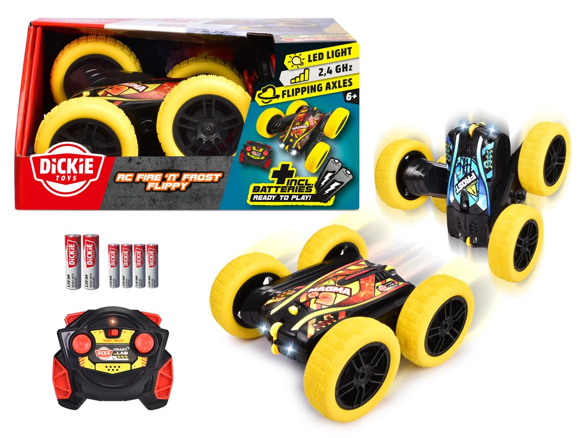 Dickie Toys - RC Car Fire 'n' Frost Flippy (16 cm) - Remote Controlled Car from 6 Years with 360° Flips and Light, Remote Control Car for Children, 8 km/h, 2.4 GHz Remote Control, Batteries Included