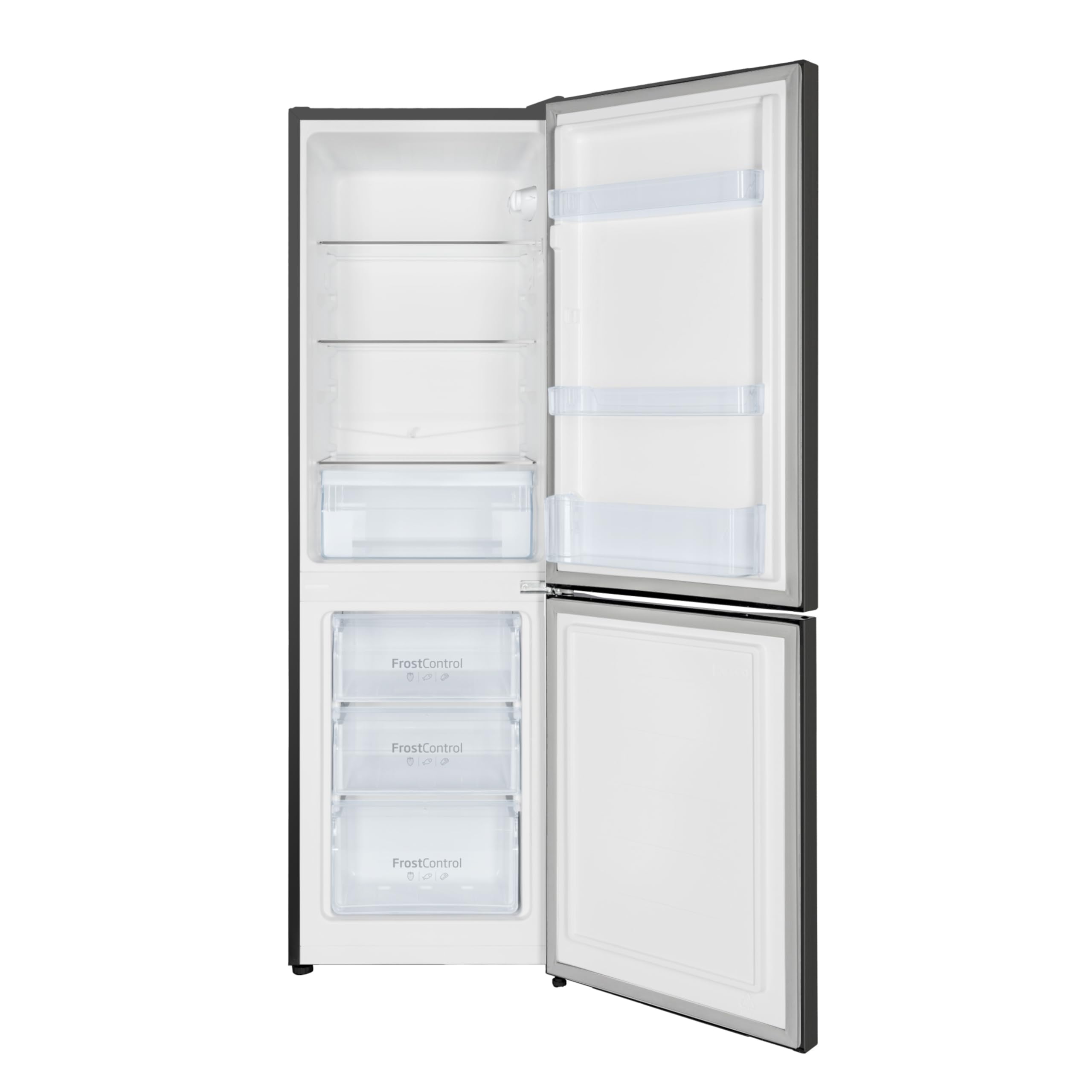 Amica Kühl-Gefrierkombination freistehend 157L FrostControl 144x47,4x49,5 cm LED‑Beleuchtung Elektronische Steuerung Kuehlschrank AKG 3846 S - Schwarz Edelstahloptik