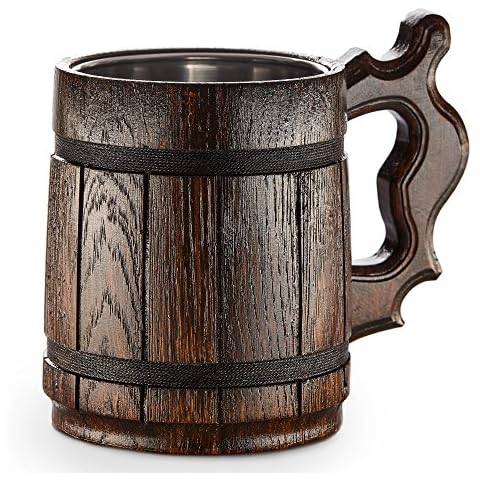 Großer hölzerner Bierkrug - Eiche - Tolle Handwerkskunst, aus hochwertigen Materialien handgemacht - Innen mit Metall - Strapazierfähig - Robust - Langlebig Cover