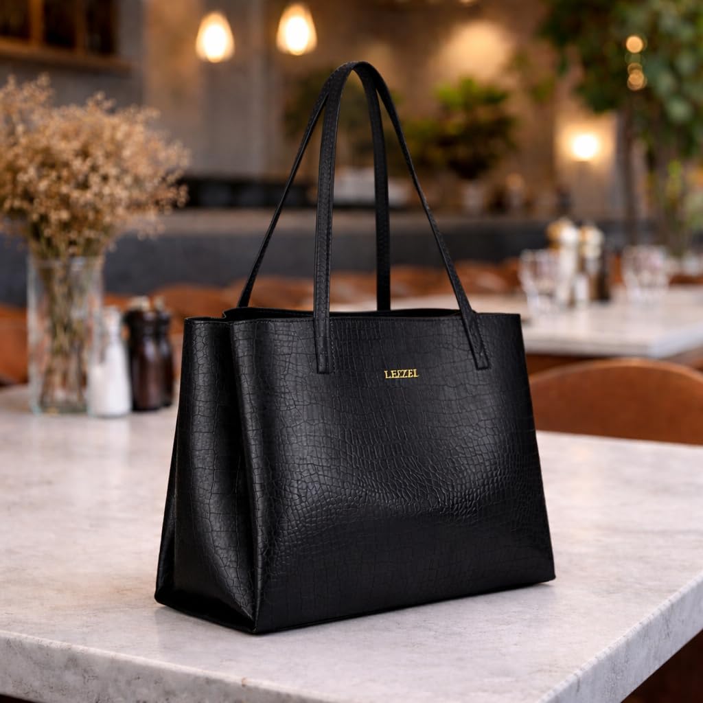 leezel Women's Structured Tote Bag – Large Capacity Work & Travel Purse Croco Pattern Vegan Leather Stylish Tote Bag Classic Everyday Shoulder Bag-picture-17
