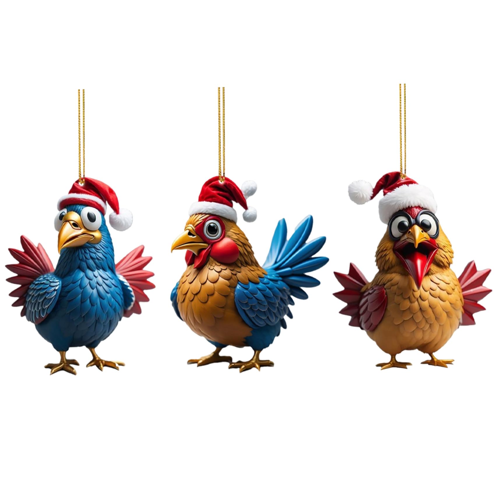 Wedhapy 3Pcs Chicken Christmas Ornament Chicken Christmas Ornament Cute Lifelike Hanging Chicken Ornament 2D Acrylic Christmas Tree Decorations For Xmas Party Ornaments