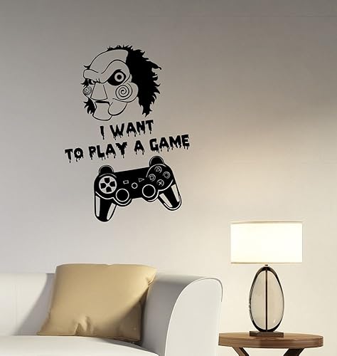 Calcomanía de vinilo con texto en inglés "I Want to Play A Gamed" (Quiero jugar a un juego) para la pared, decoración de película para el hogar,