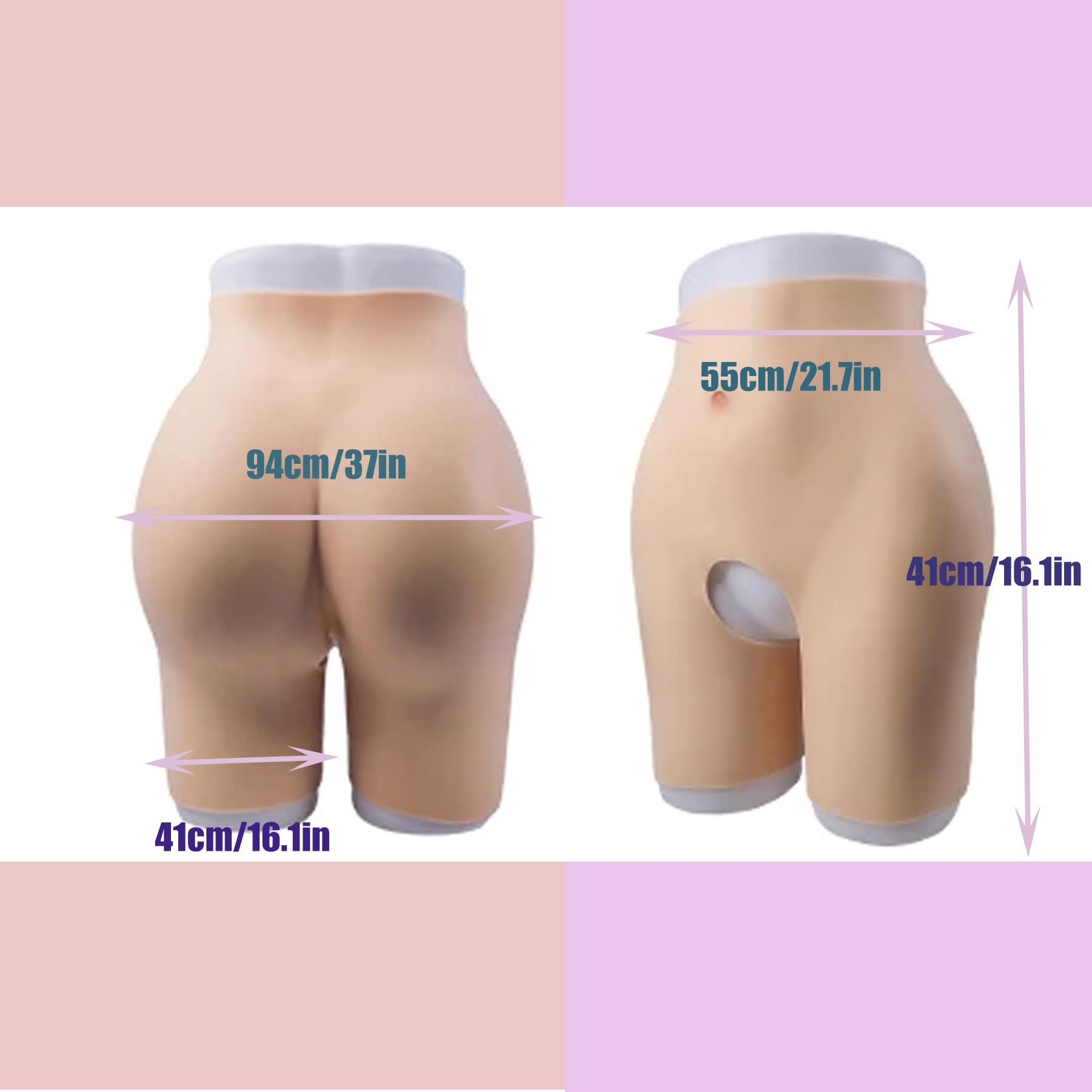 Adima Pantalones De Silicona para Aumentar Los Glúteos Ropa Interior Reductora De Glúteos De Entrepierna Abierta para Mujeres y Travestis,Blanco,Hip 1.2CM
