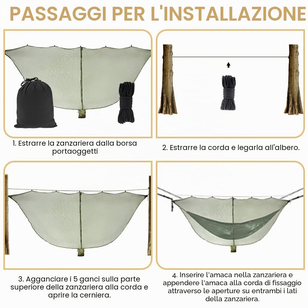 Zanzariera da Campeggio per Amaca, Ultraleggero Portatile per Amaca, Protezione a 360°, Zanzariera Esterni per Amaca con Cerniera a Doppio per Campeggio Escursionismo e Avventura