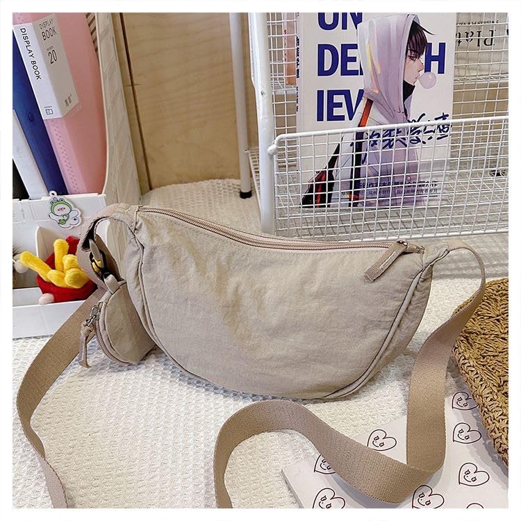 Image of Nylon Crescent Crossbody Bag for Women Purses Trendy Men,Small Travel Sling Bag Hobo