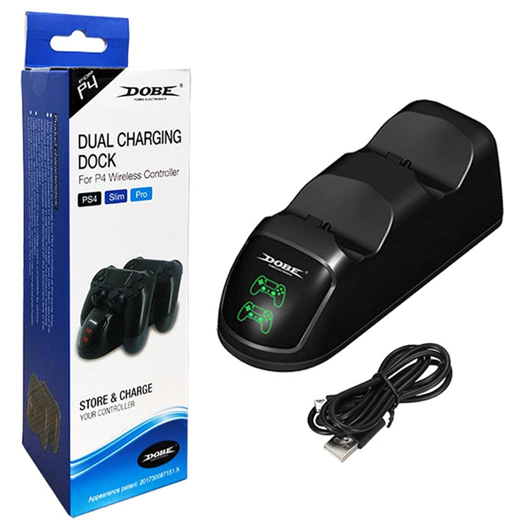 DOBE TP4-889 Dual Controller Charging Dock with one PS4 controller securely placed in a charging slot.