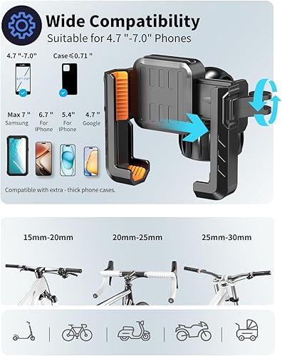 Miniatura 6 de Soporte de teléfono para motocicleta, cámara sin bloqueo Soporte de teléfono para bicicleta, envuelto de silicona Soporte de teléfono celular para
